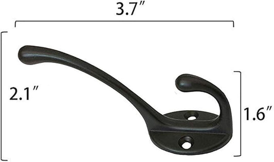 10 Pack Heavy Duty Dual Coat Hooks Wall Mounted with 40 Screws Retro Double Hooks Utility Black No Rust Hooks for Coat, Scarf, Bag, Towel, Key, Cap, Cup, Hat (Black)