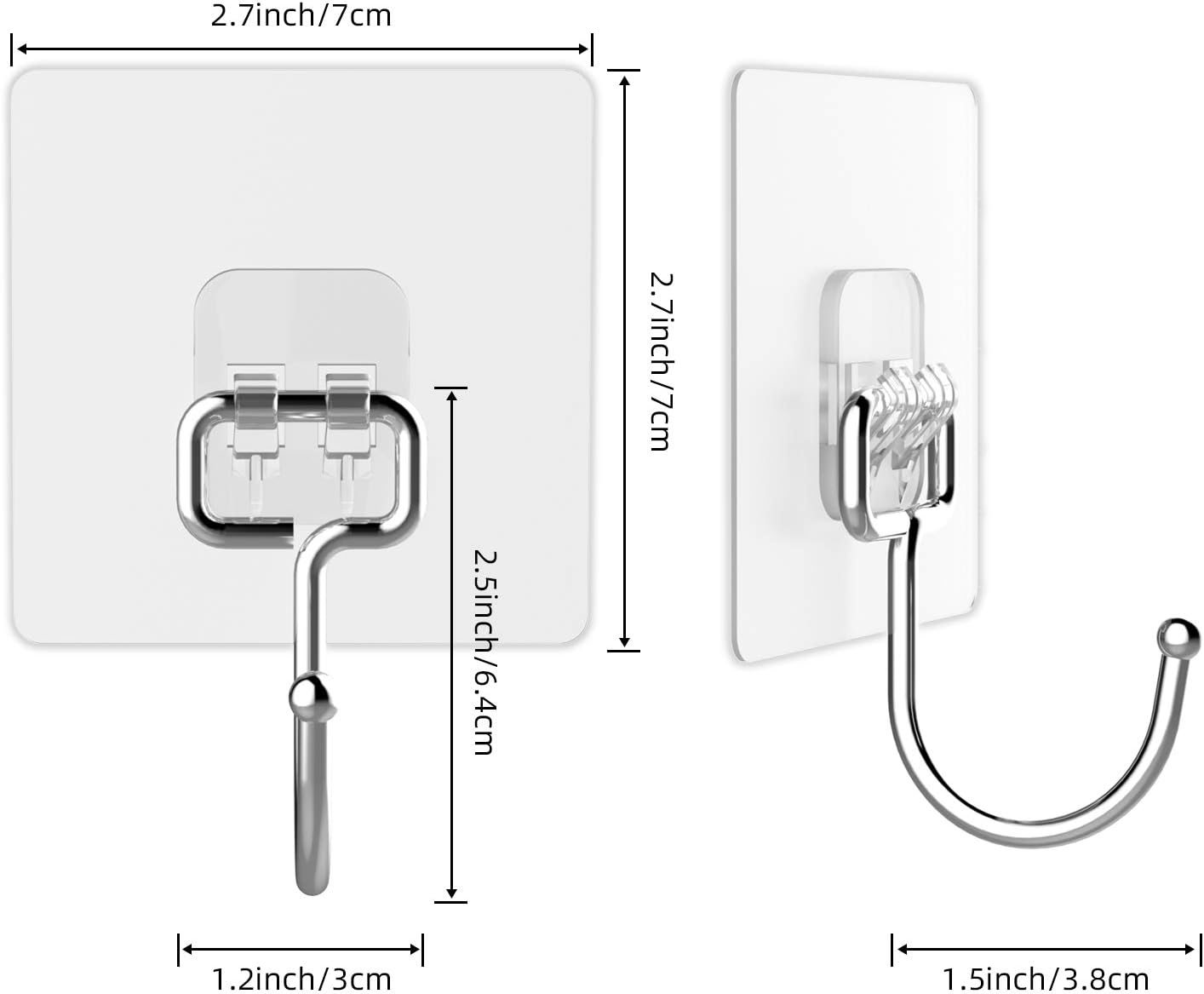 Large Hooks for Hanging Heavy-Duty 44Ib(Max) 10 Packs, Wall Hangers Without Nails Self-Adhesive Traceless Clear and Removable, Waterproof and Rustproof Multiple Uses for Bathroom Kitchen Home