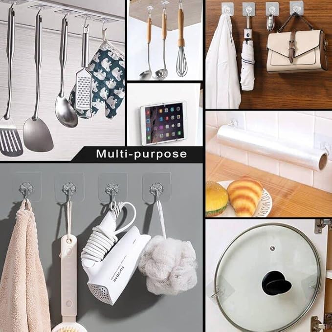 Adhesive Wall Hooks for Hanging, 16 Pack Heavy Duty Self Sticky Hooks 22lb(Max) Stainless, Waterproof Oilproof Utility Hooks for Towel Coat Keys Bathroom Shower Kitchen Wardrobe Outdoor, Clear