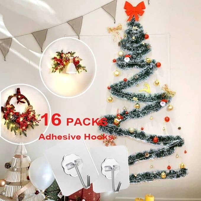 Adhesive Wall Hooks for Hanging, 16 Pack Heavy Duty Self Sticky Hooks 22lb(Max) Stainless, Waterproof Oilproof Utility Hooks for Towel Coat Keys Bathroom Shower Kitchen Wardrobe Outdoor, Clear