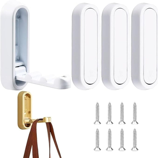4 PCS Foldable Heavy Duty Alloyed Wall Hooks for Hanging Coats and Hangers, Sturdy Coat Hooks for Wall, Drawer Handle, Cabinet Handle Compatible with Adhesive Glue No Drill Design (White)