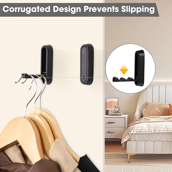 Folding Wall Hooks, 2 Pcs Foldable Black Coat Hooks Heavy Duty Foldable Hook Bathroom Towel Hooks Robe Hooks Wall Mounted for Hanging Coat Towels Clothes Hat Bags Keys