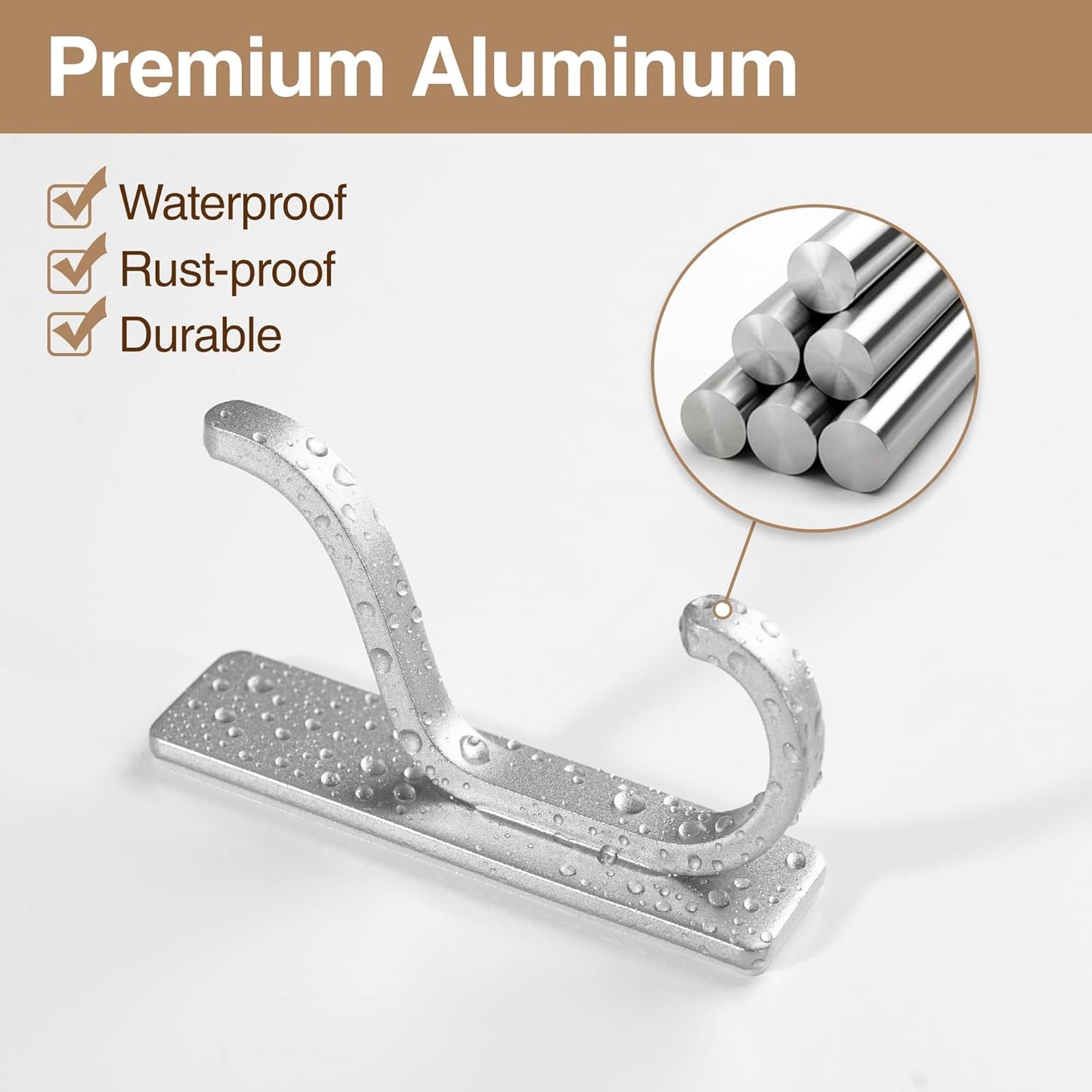 Self Adhesive Wall Hooks for Hanging: Modern Silver Hooks Hold 13 LB, Sticky Wall & Door Hanger for Coat, Shower Towel, Bags, Backpack, Bathroom & Kitchen Utensils, Stainless, Metal, 4 Pack