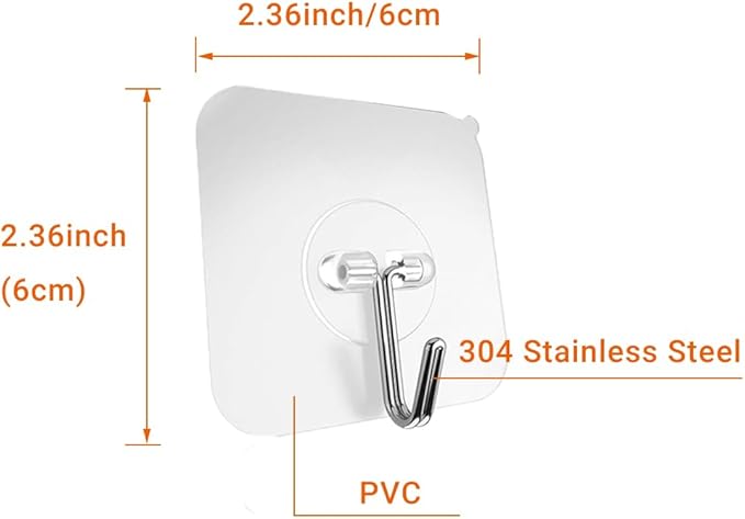 Adhesive Wall Hooks for Hanging Hat Hooks Key Hooks Coat Hooks for Wall Mount Shower Hooks Heavy Duty Bathroom Kitchen Towel Transparent Seamless Waterproof Oilproof 13 lb Maximum 6 Pack
