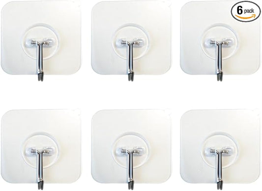Adhesive Wall Hooks for Hanging Hat Hooks Key Hooks Coat Hooks for Wall Mount Shower Hooks Heavy Duty Bathroom Kitchen Towel Transparent Seamless Waterproof Oilproof 13 lb Maximum 6 Pack