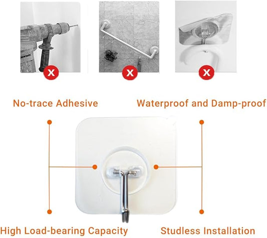 Adhesive Wall Hooks for Hanging Hat Hooks Key Hooks Coat Hooks for Wall Mount Shower Hooks Heavy Duty Bathroom Kitchen Towel Transparent Seamless Waterproof Oilproof 13 lb Maximum 6 Pack