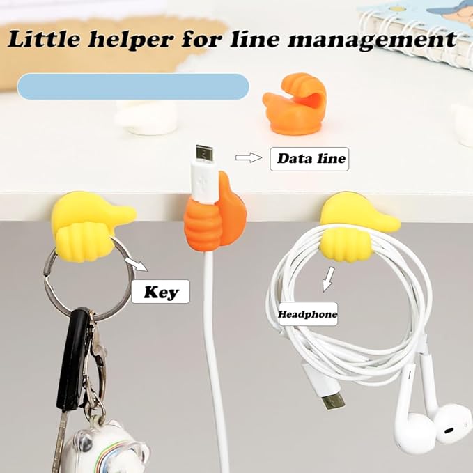 16Pcs Creative Silicone Thumb Wall Hook - Multifunction Adhesive Cable Clip ，Self Adhesive Thumb Cable Organizer Clips Key Hanger
