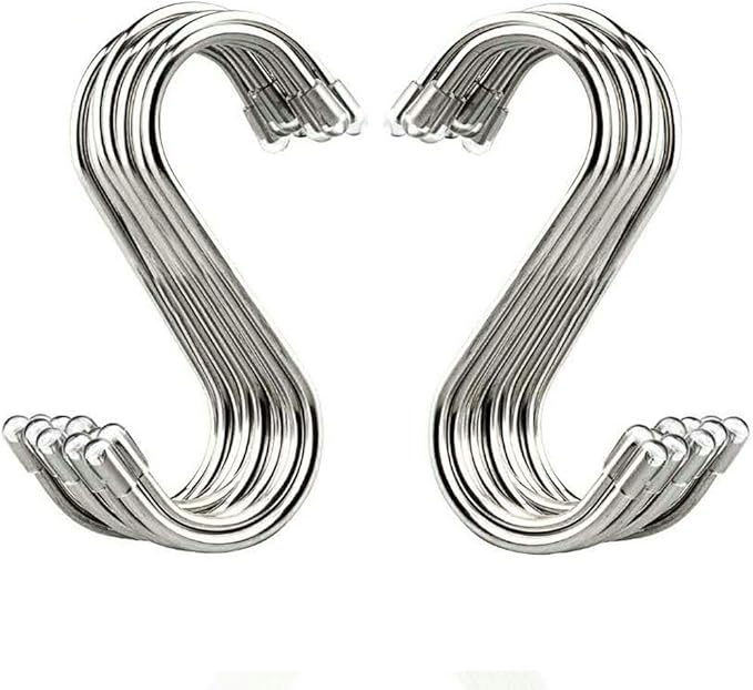20 Pack 3.4" S Shaped Hooks Stainless Steel Metal Hangers Hanging Hooks for Kitchen, Work Shop, Bathroom, Garden