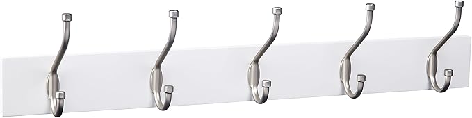Rectangular Farmhouse Wall-Mounted Coat Rack with Storage Hooks, 5 Hooks, White