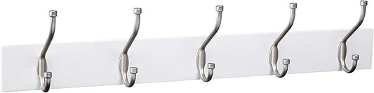 Rectangular Farmhouse Wall-Mounted Coat Rack with Storage Hooks, 5 Hooks, White