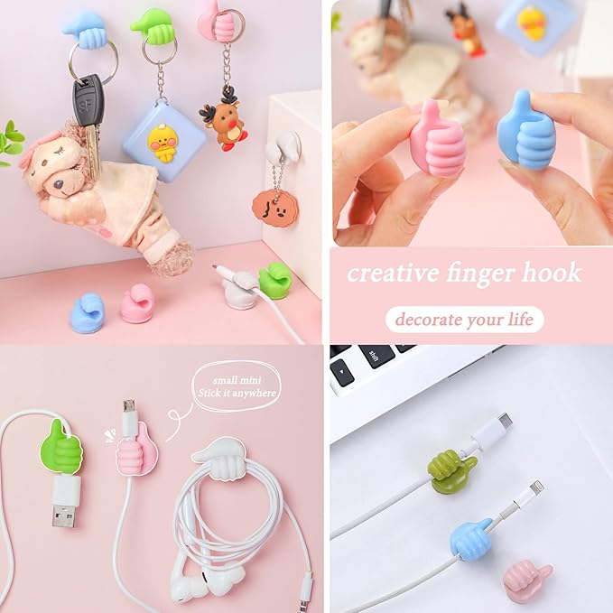 16Pcs Creative Silicone Thumb Wall Hook - Multifunction Adhesive Cable Clip ，Self Adhesive Thumb Cable Organizer Clips Key Hanger