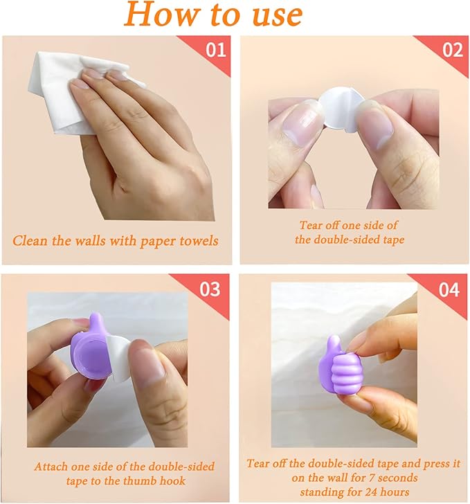 16Pcs Creative Silicone Thumb Wall Hook - Multifunction Adhesive Cable Clip ，Self Adhesive Thumb Cable Organizer Clips Key Hanger