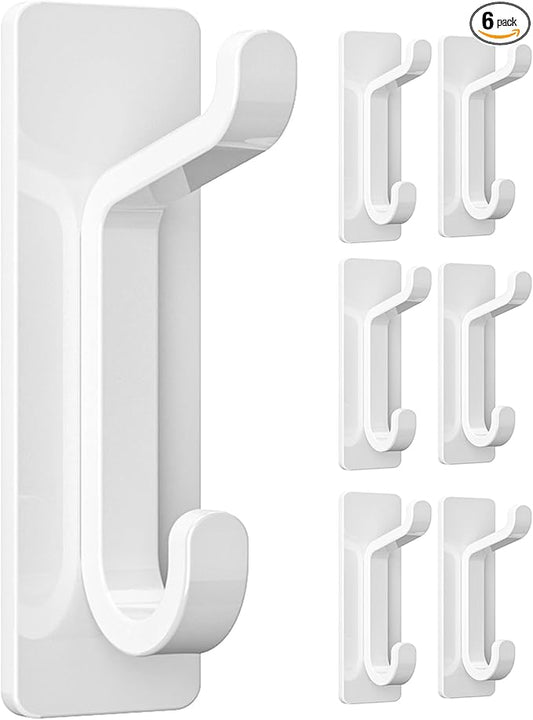 Self Adhesive Hooks, Extra Sticky and Strong, Hanging up to 10LB, Heavy Duty Stick on, No-Nail Hook for Back of Door, White 6 Pack