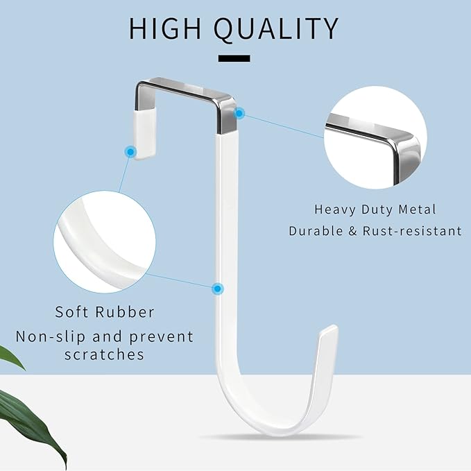 Over The Door Hooks, 4 Pack Hangers Hooks with Rubber Prevent Scratches Heavy Duty Organizer for Living Room, Bathroom, Bedroom, Kitchen Hanging Clothes, Towels, Hats, Coats, Bags White