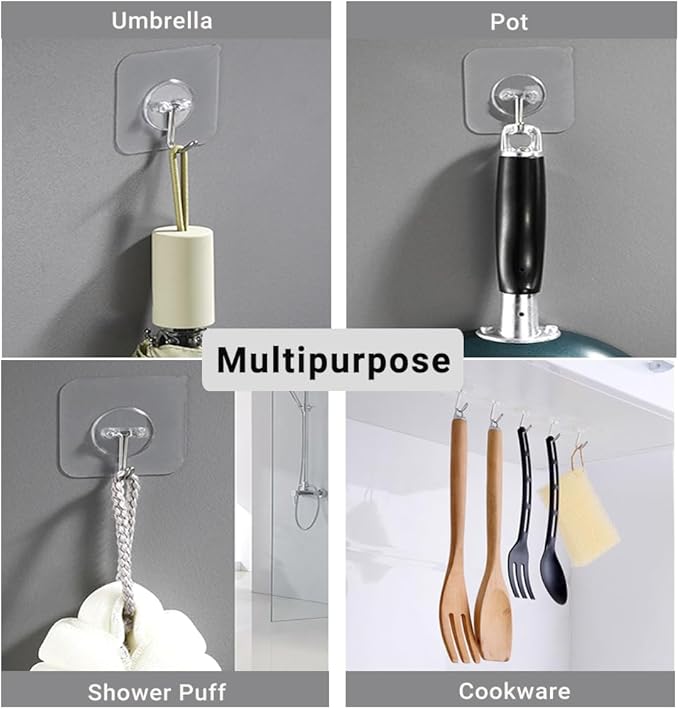 Adhesive Wall Hooks for Hanging Hat Hooks Key Hooks Coat Hooks for Wall Mount Shower Hooks Heavy Duty Bathroom Kitchen Towel Transparent Seamless Waterproof Oilproof 13 lb Maximum 6 Pack