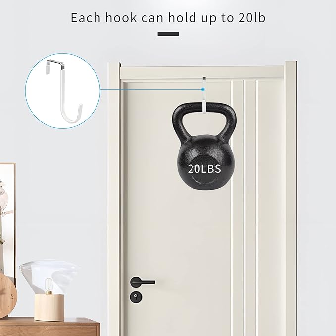 Over The Door Hooks, 4 Pack Hangers Hooks with Rubber Prevent Scratches Heavy Duty Organizer for Living Room, Bathroom, Bedroom, Kitchen Hanging Clothes, Towels, Hats, Coats, Bags White