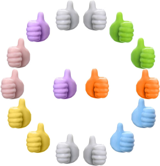16Pcs Creative Silicone Thumb Wall Hook - Multifunction Adhesive Cable Clip ，Self Adhesive Thumb Cable Organizer Clips Key Hanger