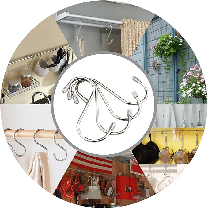 20 Pack 3.4" S Shaped Hooks Stainless Steel Metal Hangers Hanging Hooks for Kitchen, Work Shop, Bathroom, Garden