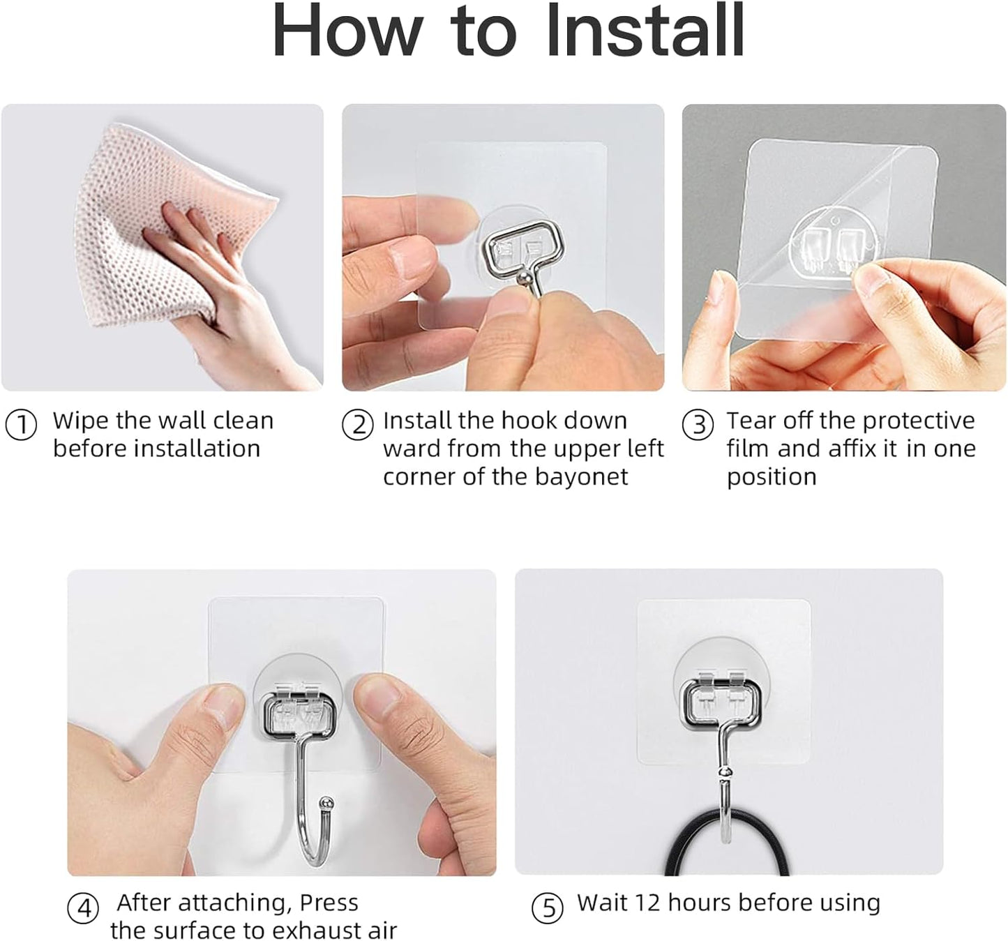 Large Hooks for Hanging Heavy-Duty 44Ib(Max) 10 Packs, Wall Hangers Without Nails Self-Adhesive Traceless Clear and Removable, Waterproof and Rustproof Multiple Uses for Bathroom Kitchen Home