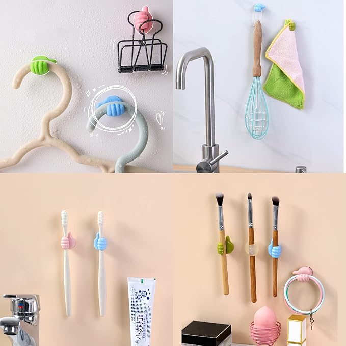 16Pcs Creative Silicone Thumb Wall Hook - Multifunction Adhesive Cable Clip ，Self Adhesive Thumb Cable Organizer Clips Key Hanger