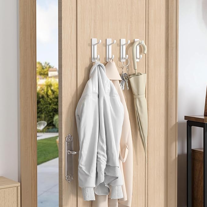 Self Adhesive Hooks, Extra Sticky and Strong, Hanging up to 10LB, Heavy Duty Stick on, No-Nail Hook for Back of Door, White 6 Pack