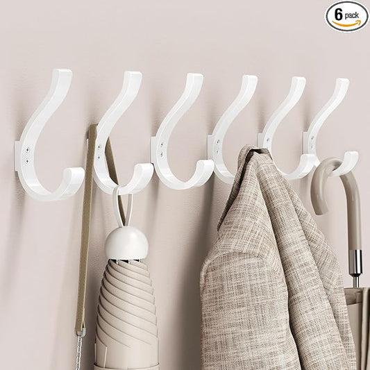Wall Hooks for Hanging Coat/Backpack - 5.4'' Large 40LBS Heavy Duty Hanger Wall Mount Screw in, for Towel, Closet, Robe, Bag, Outdoor, White 6 Pack