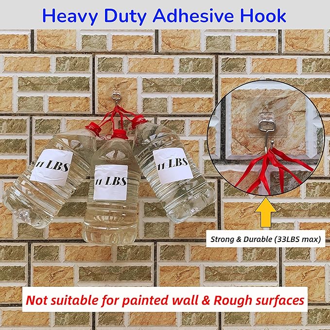 Large Adhesive Hooks, 8-Pack Sticky Hangers for Hanging Heavy Duty 44lbs(Max), Transparent Waterproof Oil-Proof and Rustproof, Towel and Coats Hooks for Bathroom,Kitchen Home and Office